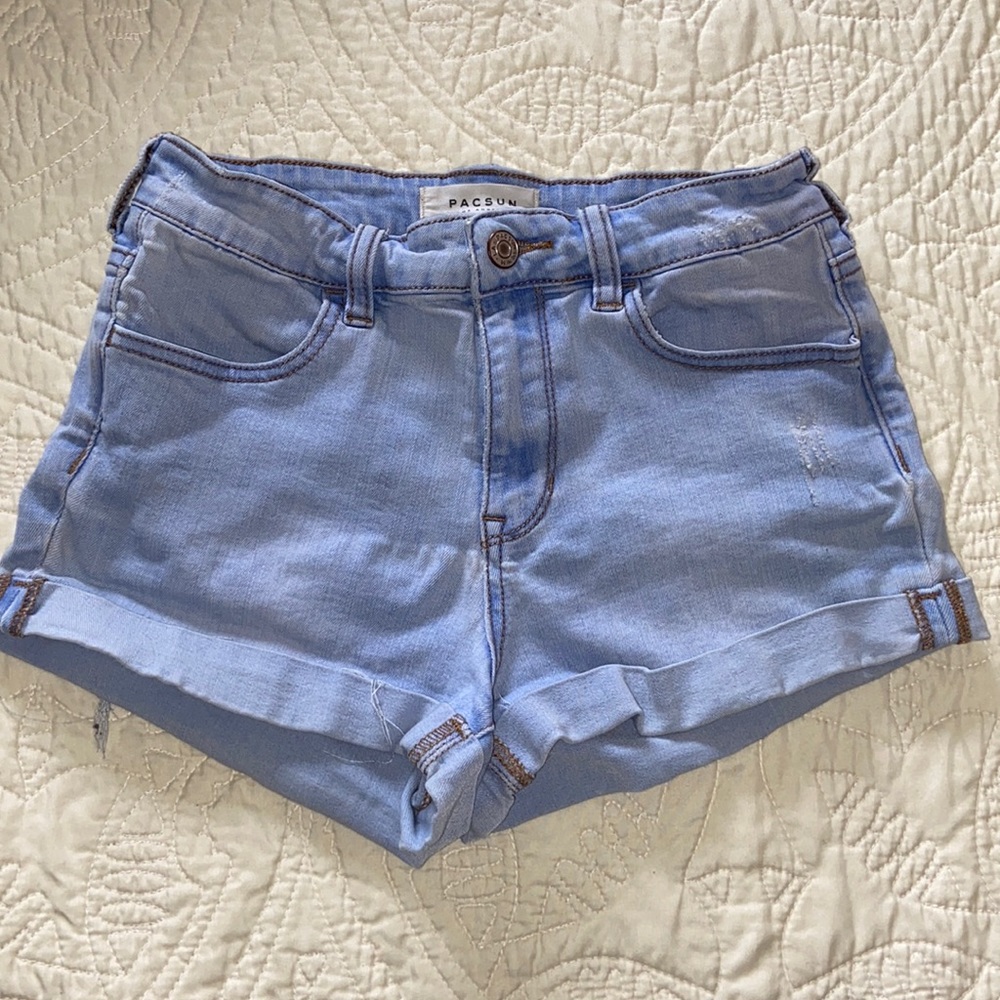 Slightly distressed high rise super stretch shorties!
